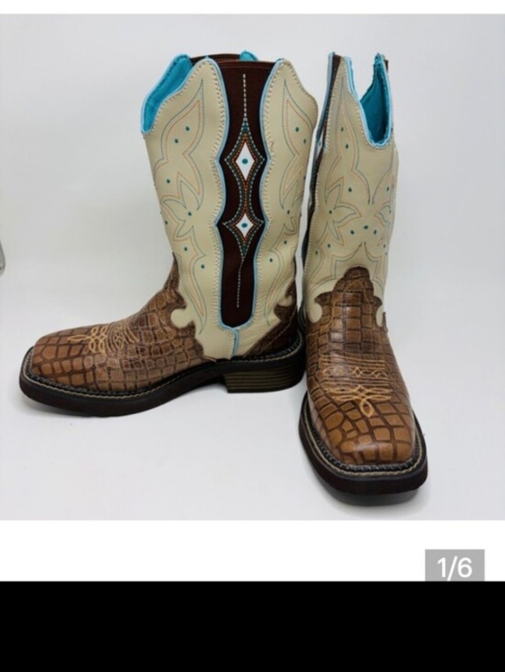 Justin Gypsy Womens 6.5 B Brown Croc Print Square Toe Western Boots L9516